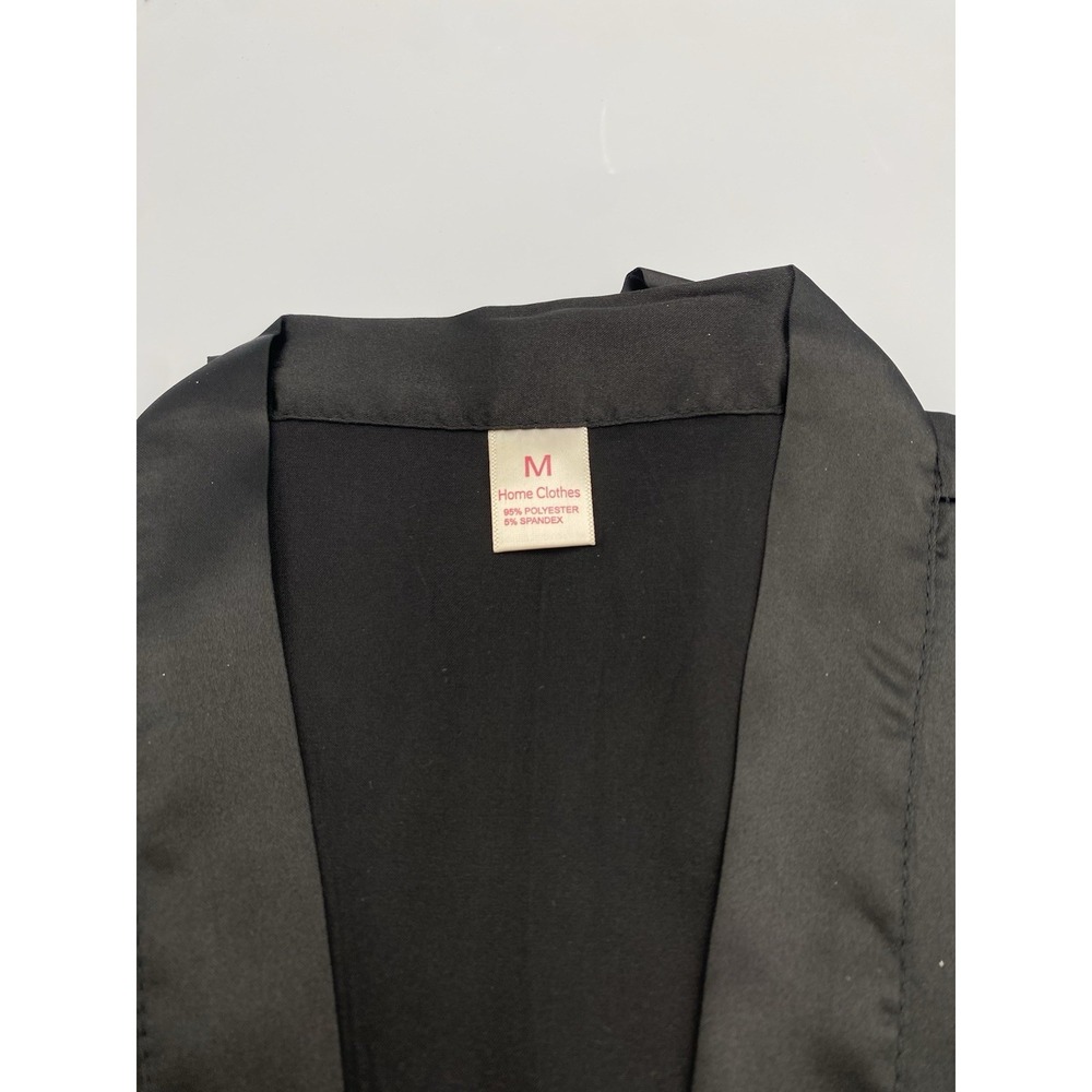 Women's Short Black Satin Robe‎ Size Medium Great Gift Wedding Bridesmaid NEW - Picture 3 of 3